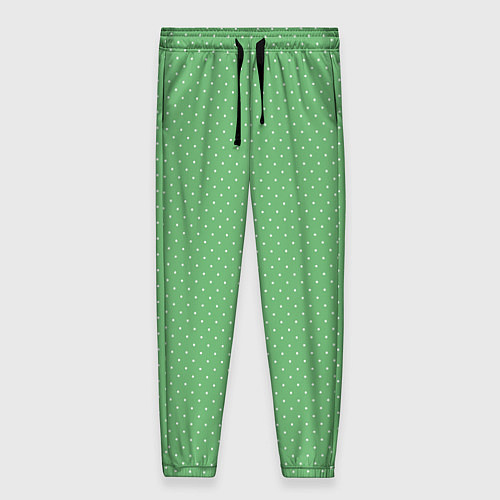 Женские брюки Светлый зелёный в маленький белый горошек / 3D-принт – фото 1