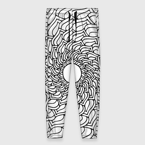 Женские брюки Мандала солнцевидная чёрно-белая / 3D-принт – фото 1