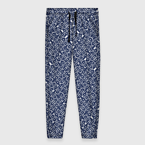 Женские брюки Сине-белый паттерн узорчатый / 3D-принт – фото 1