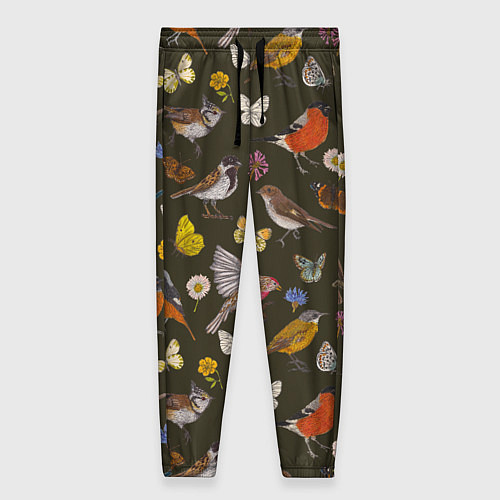 Женские брюки Птицы и бабочки с цветами паттерн / 3D-принт – фото 1