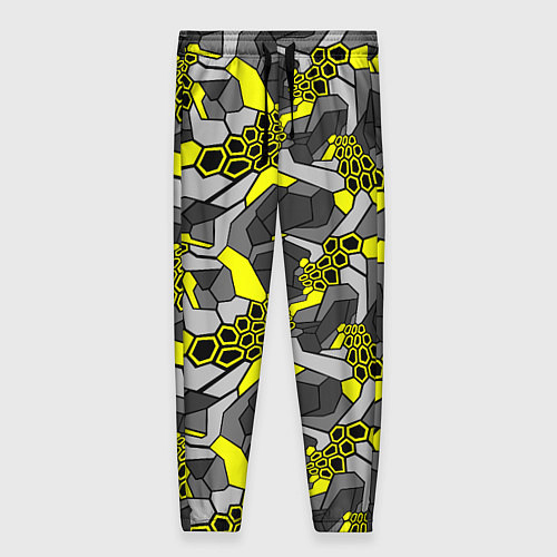 Женские брюки Шестиугольная текстура желтого камуфляжа / 3D-принт – фото 1