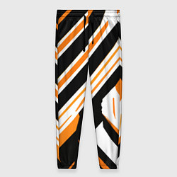 Женские брюки Чёрно-оранжевые полосы на белом фоне