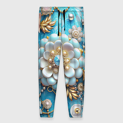 Женские брюки Цветы и жемчуг / 3D-принт – фото 1