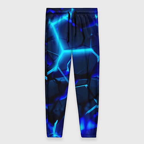 Женские брюки Яркие голубые неоновые плиты в разломе / 3D-принт – фото 1