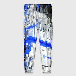 Брюки женские Сине-белая абстракция на чёрном фоне, цвет: 3D-принт
