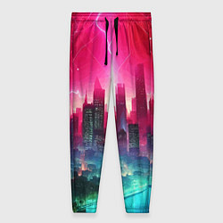 Брюки женские Неоновая гроза в мегаполисе - удар молнии, цвет: 3D-принт