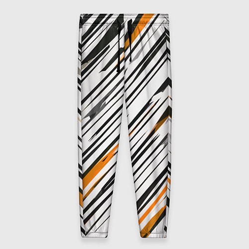 Женские брюки Диагональные чёрно-жёлтые полосы на белом фоне / 3D-принт – фото 1