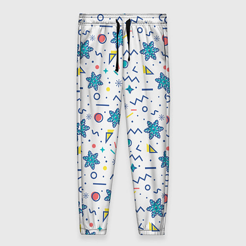 Женские брюки Зимний паттерн со снежинками и геометрическими фиг / 3D-принт – фото 1