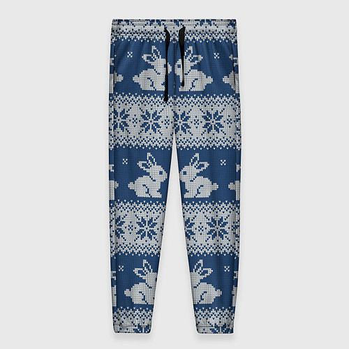 Женские брюки Вязаный зимний узор с милыми зайчатами / 3D-принт – фото 1