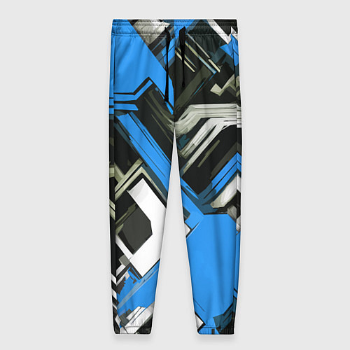 Женские брюки Сине-белый техно паттерн на чёрном фоне / 3D-принт – фото 1