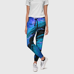 Брюки женские Синие брызги на чёрном фоне, цвет: 3D-принт — фото 2