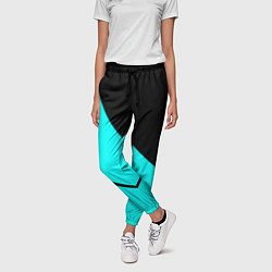 Брюки женские Чёрный и неоновый голубой двуцветный с полосой, цвет: 3D-принт — фото 2