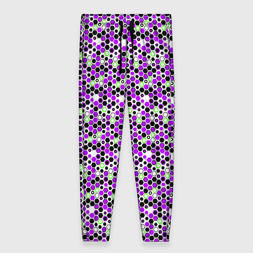 Женские брюки Киберпанк шестиугольники фиолетовые / 3D-принт – фото 1