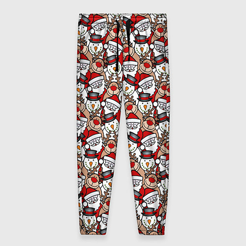 Женские брюки Деды Морозы олени снеговики / 3D-принт – фото 1