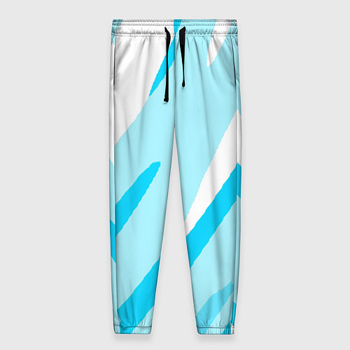 Женские брюки Белый с голубым абстракция / 3D-принт – фото 1