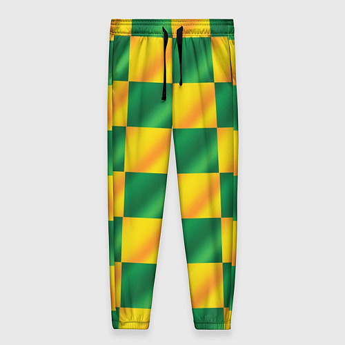 Женские брюки Желтый и зеленый геометрический паттерн / 3D-принт – фото 1