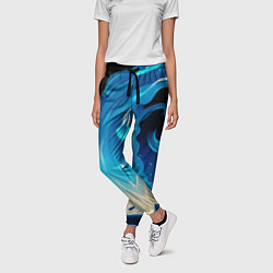 Брюки женские Бело-синее пламя из абстрактных красок, цвет: 3D-принт — фото 2
