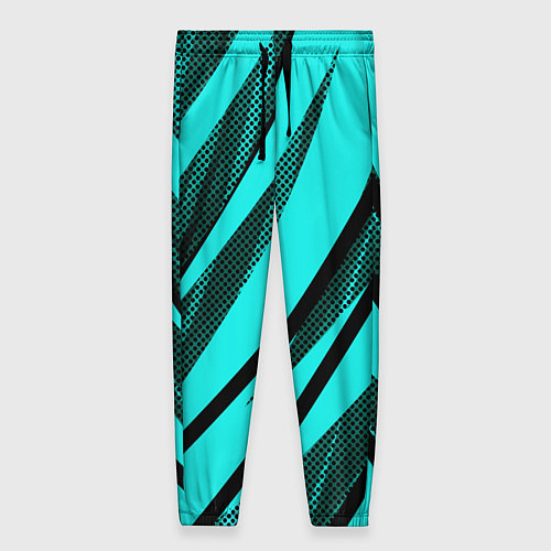 Женские брюки Неоновый голубой с чёрным абстракция с полосами / 3D-принт – фото 1