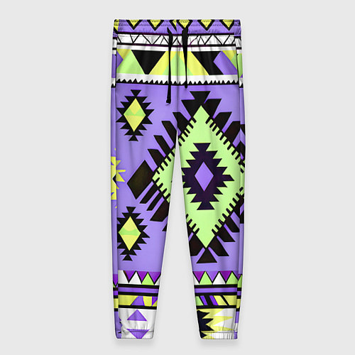 Женские брюки Геометрический сиренево желтый орнамент ацтеков / 3D-принт – фото 1