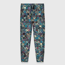 Брюки женские Бордово-голубой квадратный паттерн, цвет: 3D-принт