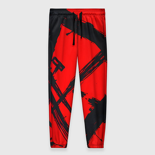 Женские брюки Черная абстракция на красном / 3D-принт – фото 1