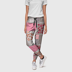 Брюки женские Розово-серые разноцветные лоскуты, цвет: 3D-принт — фото 2