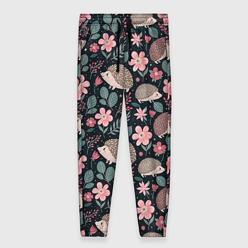 Женские брюки Ёжики в цветах / 3D-принт – фото 1