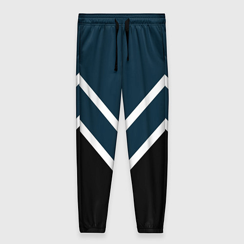 Женские брюки Синий с чёрным и белые полосы / 3D-принт – фото 1