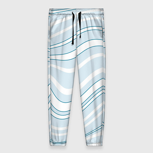 Женские брюки Светлый бело-голубой волнистые полосы / 3D-принт – фото 1