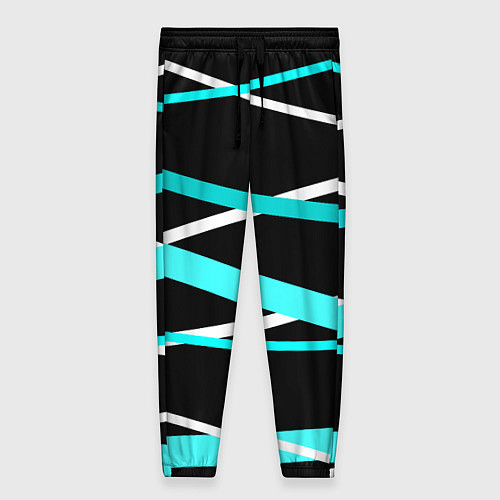 Женские брюки Чёрный с бело-голубыми полосами / 3D-принт – фото 1