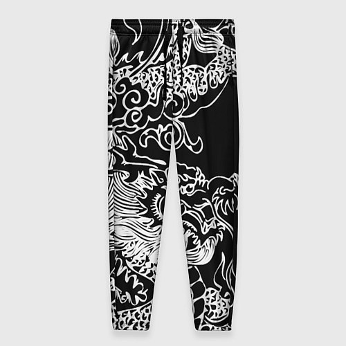 Женские брюки Белый дракон на черном / 3D-принт – фото 1