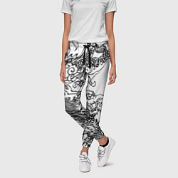 Брюки женские Татуировка дракона на белом, цвет: 3D-принт — фото 2