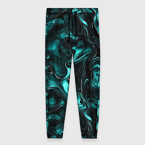 Женские брюки Бирюзово-черная мраморная текстура - блики / 3D-принт – фото 1