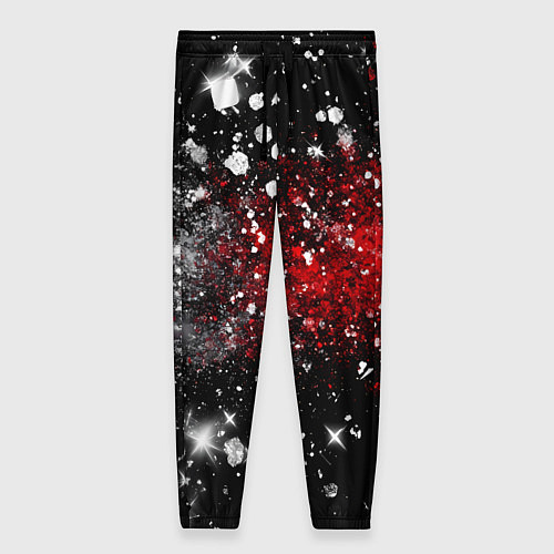 Женские брюки Бело-красные блестяшки на черном / 3D-принт – фото 1