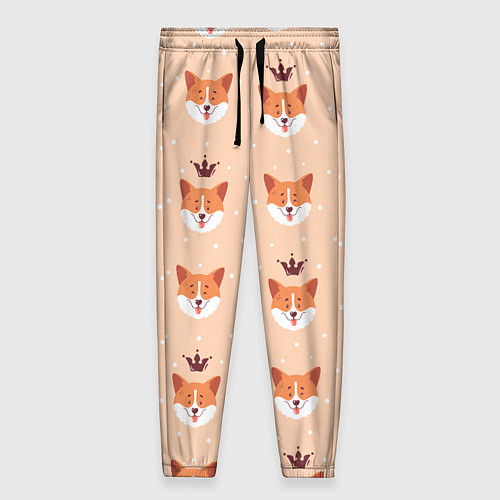 Женские брюки Паттерн с милыми мордочками собак породы корги / 3D-принт – фото 1