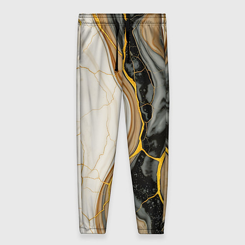 Женские брюки Золотистые прожилки в мраморе / 3D-принт – фото 1