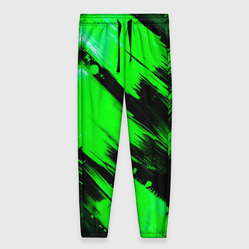 Женские брюки Зеленые мазки краски на черном / 3D-принт – фото 1