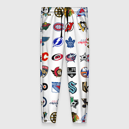 Женские брюки Команды НХЛ на белом фоне / 3D-принт – фото 1