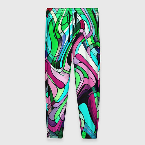 Женские брюки Зелёно-розовый искажённая абстракция / 3D-принт – фото 1