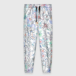 Брюки женские Белый в рисованный цветочек, цвет: 3D-принт