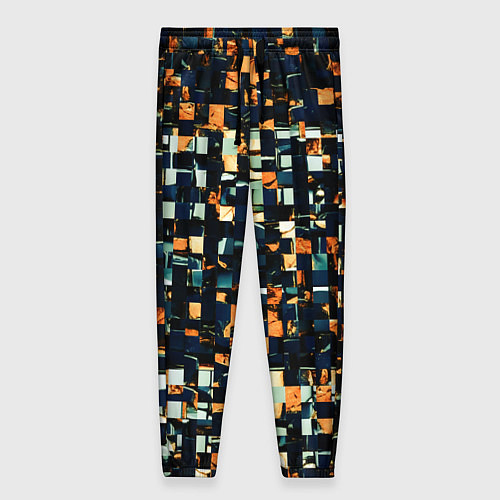 Женские брюки Тёмный синий с оранжевым кубики абстракция / 3D-принт – фото 1