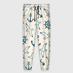 Брюки женские Морской паттерн из штурвалов, чаек и якорей, цвет: 3D-принт