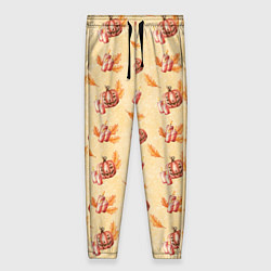 Брюки женские Хеллоуин с тыквой и листьями, цвет: 3D-принт