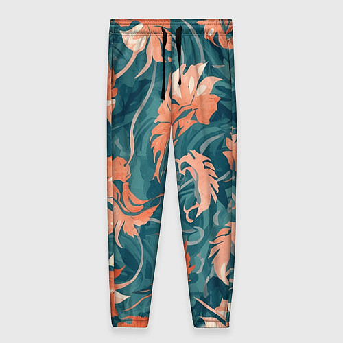 Женские брюки Рыже-бирюзовый паттерн с осенними листьями, AI / 3D-принт – фото 1