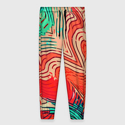 Брюки женские Красно-зелёный полосатая абстракция, цвет: 3D-принт