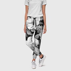 Брюки женские Чёрно-серый цветочный паттерн, цвет: 3D-принт — фото 2