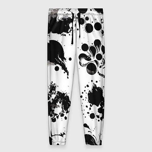 Женские брюки Чёрно-белые кляксы - абстракция / 3D-принт – фото 1
