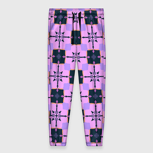 Женские брюки Квадраты с цветочными перекрестиями / 3D-принт – фото 1