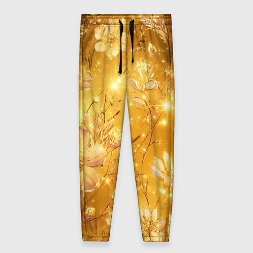 Женские брюки Цветочный золотой с искрами / 3D-принт – фото 1