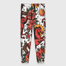 Женские брюки Красный конь в стиле татуировки